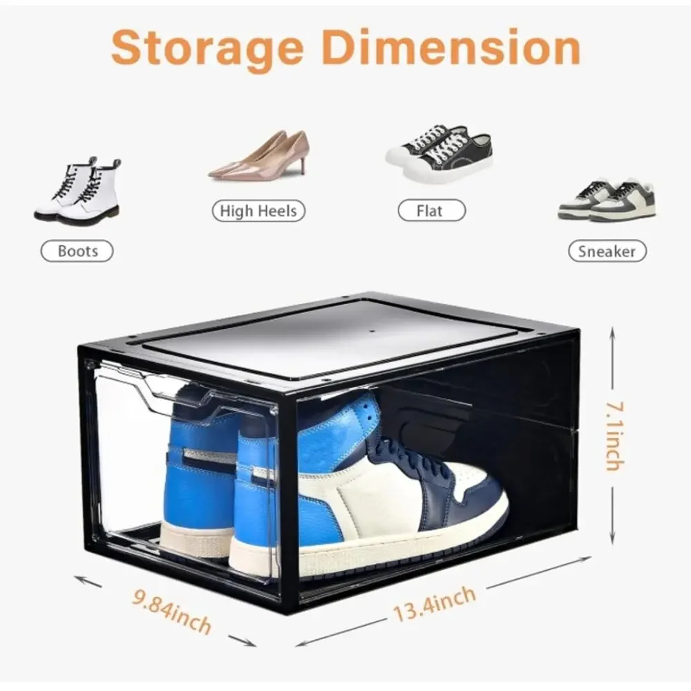 Stebopum 12 Pack Stackable Shoe Storage Boxes Clear Black Magnetic NEW